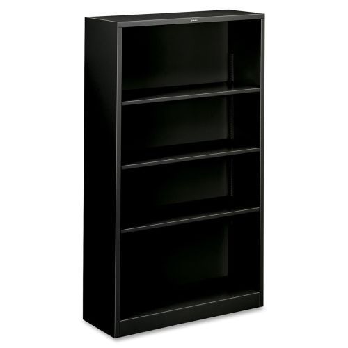 Metal Bookcase, Four-Shelf, 34-1/2w x 12-5/8d x 59h, Black