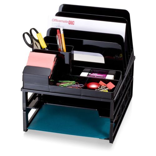 Organizer Two Letter Trays Office Folder Small Clips Front Load Sorter Cup,Black