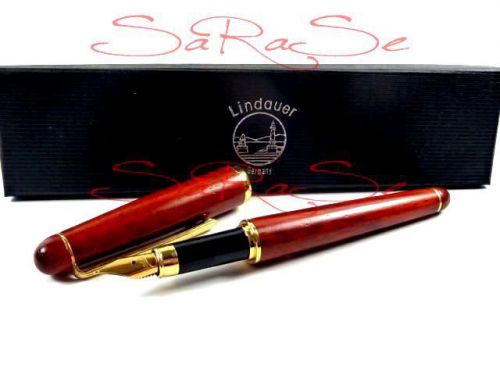 Lindauer Refill Rose Wood Fountain Pen &#034;B&#034; Made In Germany Gold Plated New