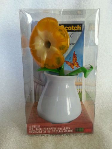 Scotch Magic Tape Dispenser YELLOW Flower w/Pot &amp; Pen Holder (NEW IN BOX)