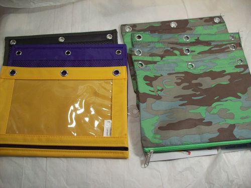 Lot 7 Zipper Pencil Case Pouch 3 Ring Binder camouflage, yellow, purple, yellow