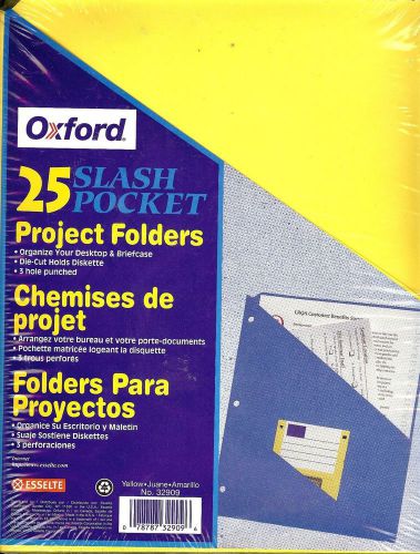 ESSELTE OXFORD 25 SLASH POCKET PROJECT FOLDERS YELLOW 3 HOLE PUNCHED