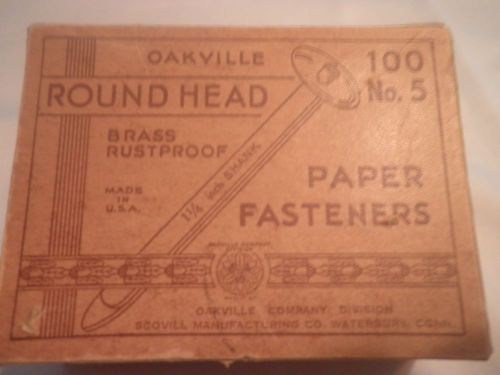 Vintage Oakville Round Head &#034;Brass&#034; Paper Fasteners #5, 1 1/4 &#034; Long Model 100