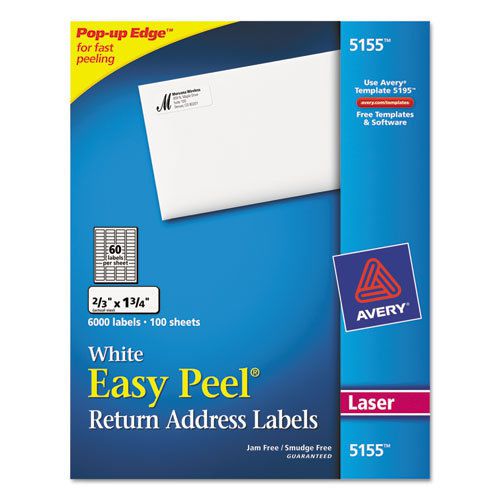 Easy peel laser mailing labels, 2/3 x 1-3/4, white, 6000/pack for sale