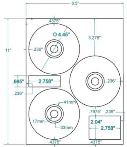 Compulabel 312737 - White HP® CD/DVD 3-UP Layout Labels. 4.45&#034; Diameter