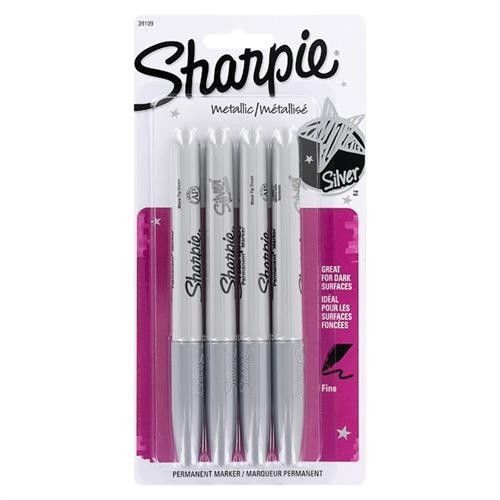 NEW 4 Pack Sharpie Silver Metallic Ink Fine Point Permanent Markers 39109