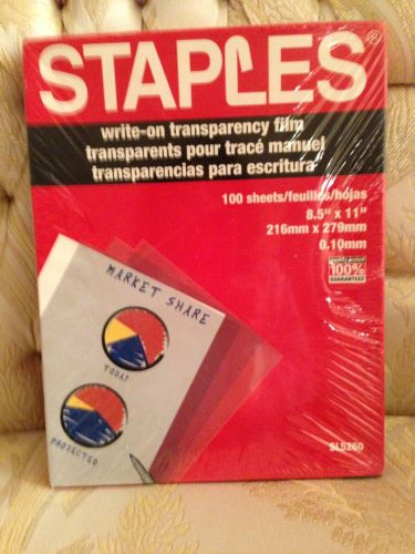 STAPLES WRITE ON TRANSPARENCY 100 CT NEW