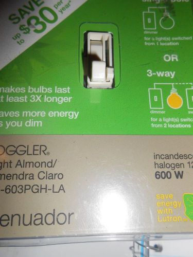Lutron toggler 600w single pole 3 way cfl led dimmer light almond tg603pghla for sale