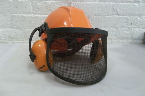 Lumberman&#039;s safety helmet hard hat head &amp; ear protection hard boiled visor gear for sale