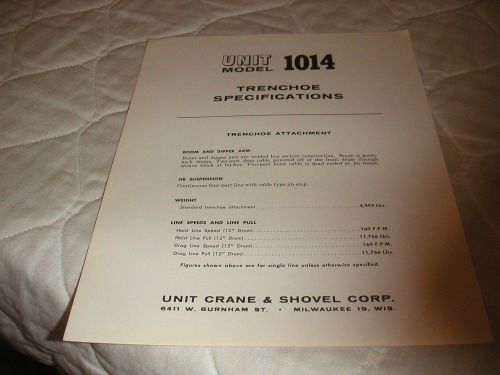1960 UNIT MODEL 1014 TRENCHOE TRUCK CRANE SALES BROCHURE