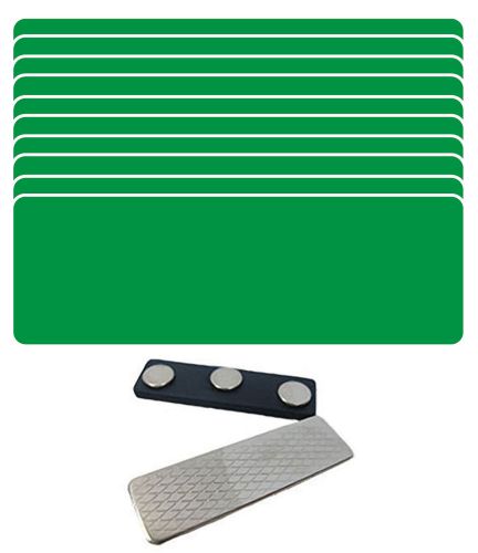 10 BLANK 1 X 3 GREEN NAME BADGES TAGS 1/8&#034; CORNERS &amp; TRIPLE MAGNET FASTENERS