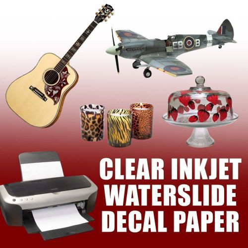 20 sheets waterslide decal paper, clear for inkjet printer 8.5&#034; x 11&#034; letter for sale