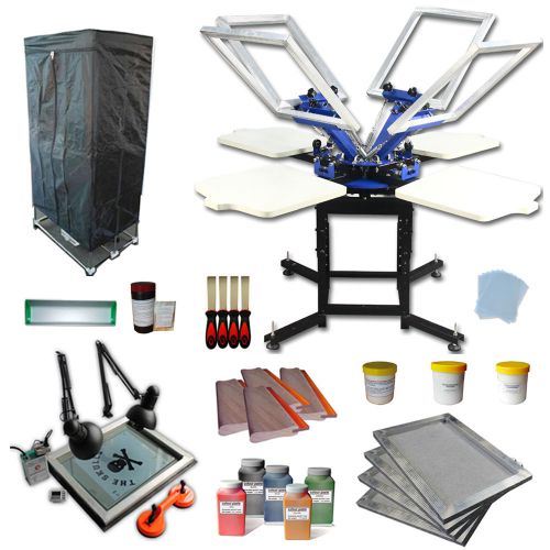 4 Color 4 Station Screen Printing Kit w UV Exposure Unit&amp;Assembly Drying Cabinet