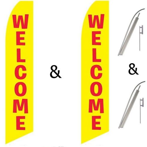 2 Swooper Flag Pole Kits Welcome Yellow With Red Text