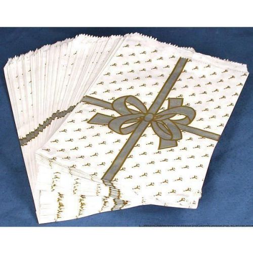 Paper Gift Bag Silver Bow 6&#034; x 9&#034; 100pc