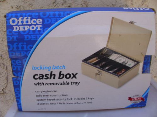 Office Depot Metal Cash Box w Removable Tray Key Handle Locking Latch Used Once