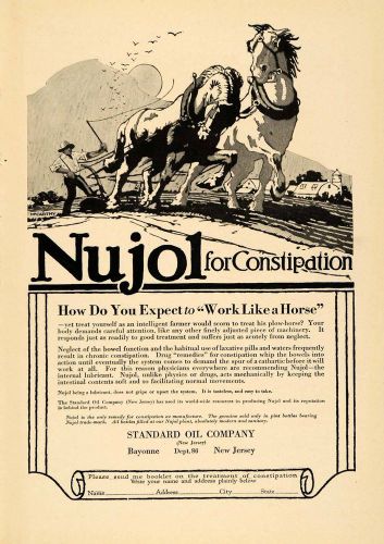 1917 ad horse plow farming njuol constipation cure nj - original rcm1 for sale