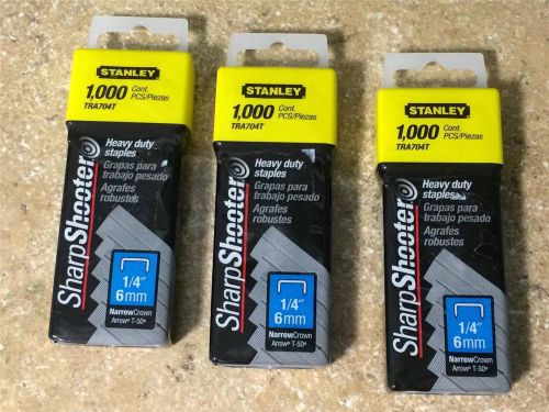 lot of 3 boxes Stanley TRA704T sharpShooter 1/4&#034; 6mm heavy duty staples x 1,000