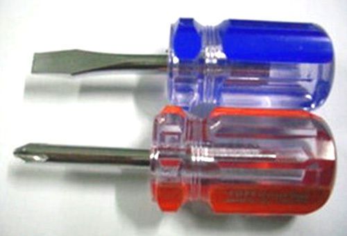 2pc mini pocket screwdriver set short stubby flat blade &amp; phillips screwdriver