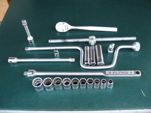 21 piece vintage plumb 1/2&#034; drive socket set tool ratchet / extensions 1-snap-on for sale