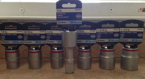 7 Piece Kobalt 3/4 Inch Drive 12 Point Sockets Sizes: 7/8&#034; - 1-1/4&#034; With 4&#034; Ext.