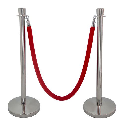 CROWD CONTROL ROPE STANCHION SET, 2 TAPER POSTS IN MIRROR S.S+1 ROPE, DOMED