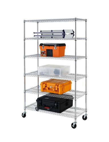Chrome Commercial 6 Layer Shelf Adjustable Steel Wire Metal Shelving Rack