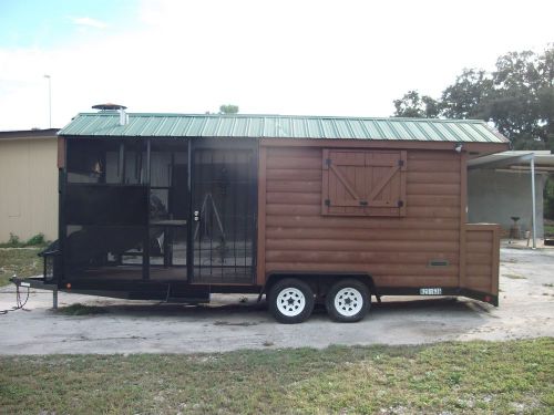 Log Cabin Concession Trailer w/ Rotisserie Pit Smoker