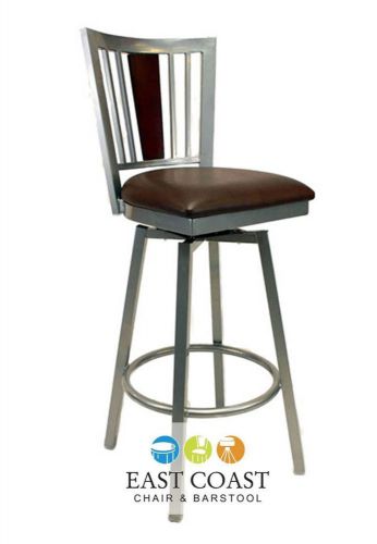 New steel city silver metal swivel restaurant bar stool with brown vinyl seat for sale