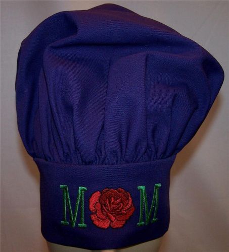 Mom &amp; Red Carnation Flower Rose Purple Adjustable Chef Hat Custom Embroidery NWT