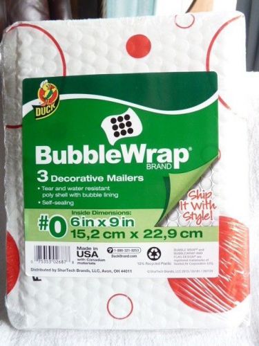 3 Decorative Bubble Mailers Red Dots, Bubble Wrap Brand by Duck 6&#034; x 9&#034;, #0