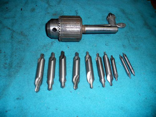 Jacobs 1/2&#034; Drill Chuck with (10) Assorted Center Drills, from 9&#034; South Bend