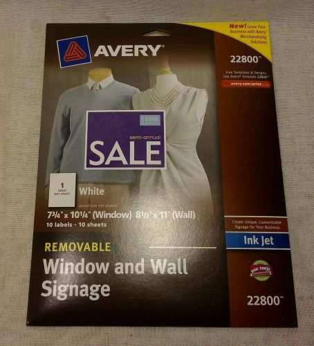 Avery Removable Window and Wall Signage, InkJet, 8.5 x 11&#034; 10 Signs 22800
