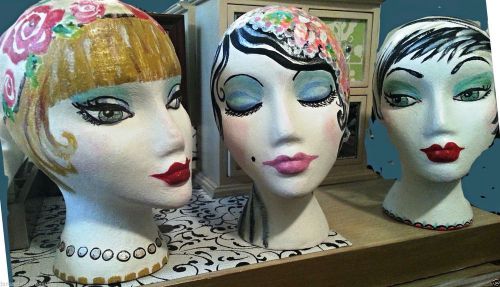 Wholesale lot of 3 hand painted decorative display mannequin heads for sale