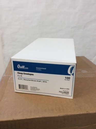 NEW Quill 6 X 9 In Envelopes 100 Ct Recycled Brown Craft Paper 28 Lb Sleeves