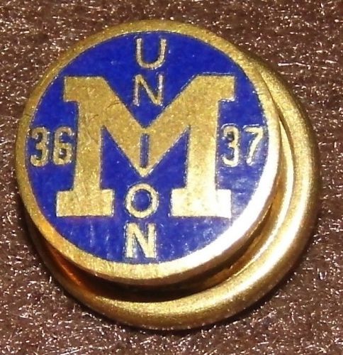 Vtg ~ M UNION `35 - `37 Metal Lapel Pin ~ Burr,Patterson &amp; Auld Co.Detroit,Mich