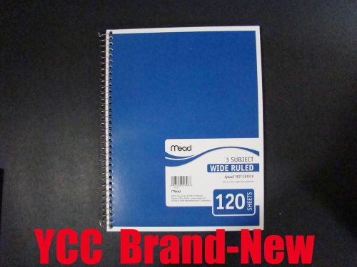 Mead Spiral Notebook,3subject,120sheets,wide ruled,blue cover,10.5x8in,1pk