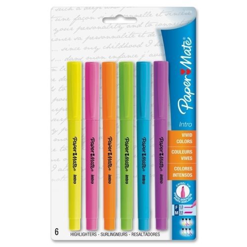 Paper Mate Accent Intro Highlighter -Assorted Ink/Barrel - 6/Set - PAP22776PP