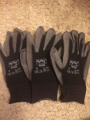 Ansell 11-600 hyflex lite palm coated work gloves- size 9 large (pack of 3) for sale