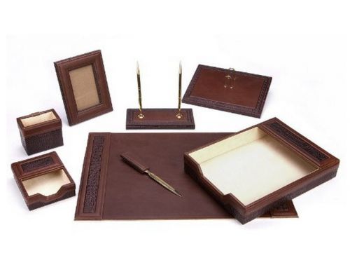 Leather desk set office supply pad organizer holder write pen tray picture frame for sale