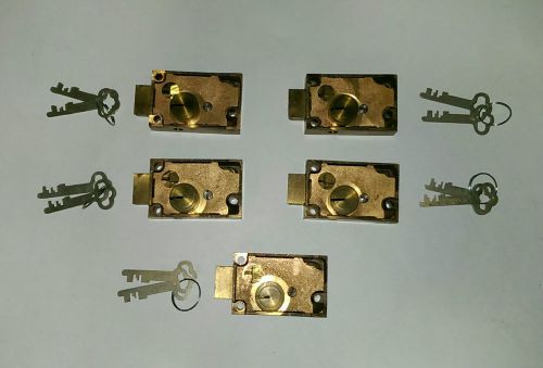 5-Vintage Bates Safe Deposit Box Locks Brass  2-Customer Keys Each