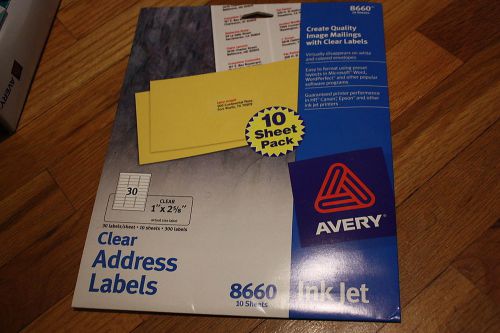 10 Sheets 300 Avery Clear Address Labels 8660 NEW