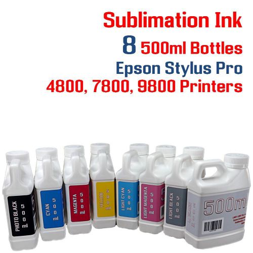 Sublimation Ink 500ml Bottles, 8 Color Package -  Epson Stylus Pro Printers