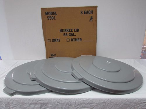 lot of 3 Continental 5501GY Gray Lid For Round 55 gal Huskee Receptacles