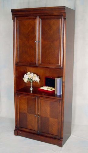 Dark Brown Cherry Door Bookcase or Library Bookshelf with cabinet doors