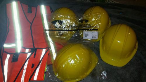 Pyramex protective helmet AND 3 Construction vests Lot
