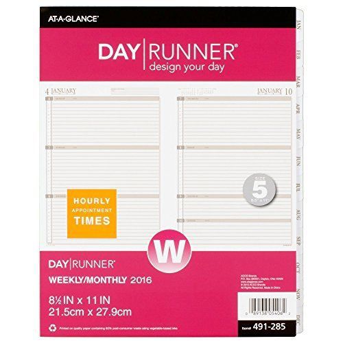 Day runner weekly planner calendar refill 2016 8.5 x 11&#034; page size (491-285-16) for sale