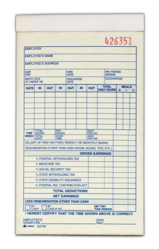 Adams employee payroll record book 2 part carbonless 4.19 x 7.19 50 sets per ... for sale
