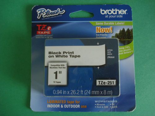 Genuine Brother Laminated Tape, 1 Inch, Black on White TZe251 Retail Box Sealed