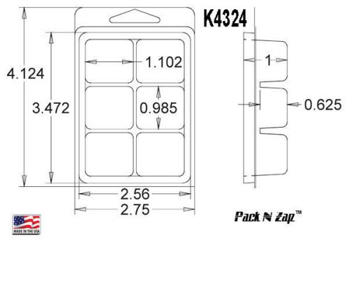 K4324: 875 - 4&#034;H x 3&#034;W x 0.625&#034;D 6-Cav Clamshell Packaging Clear Plastic Blister